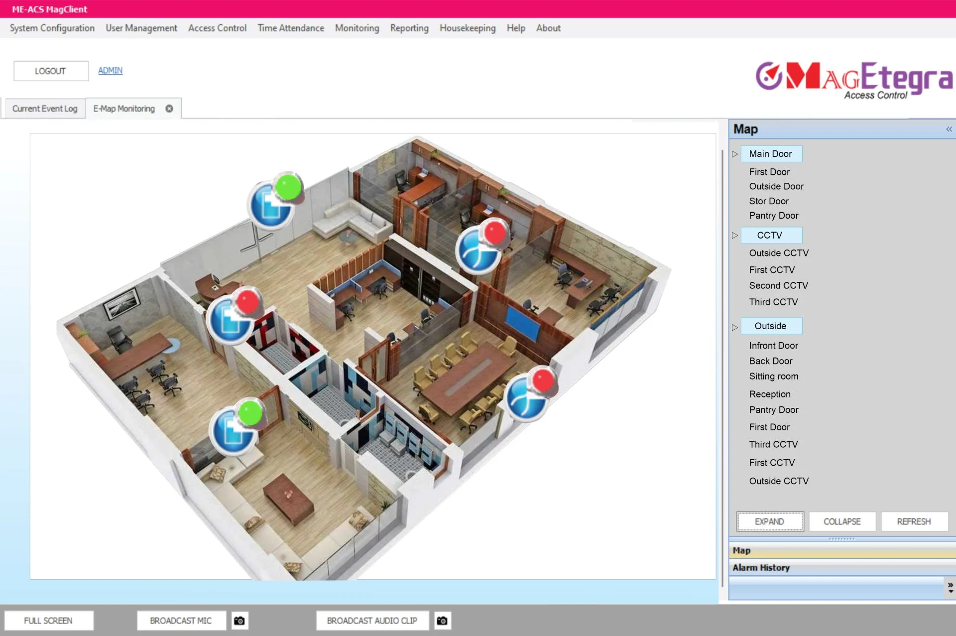 E Map Real Time Reader Status Monitoring with ME ACS 7.2.1