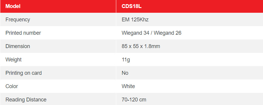 CDS18L – EM LONG RANGE PROXIMITY CARD