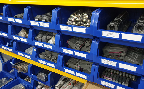 Introduction 14 Picture of a rack full of spare parts New